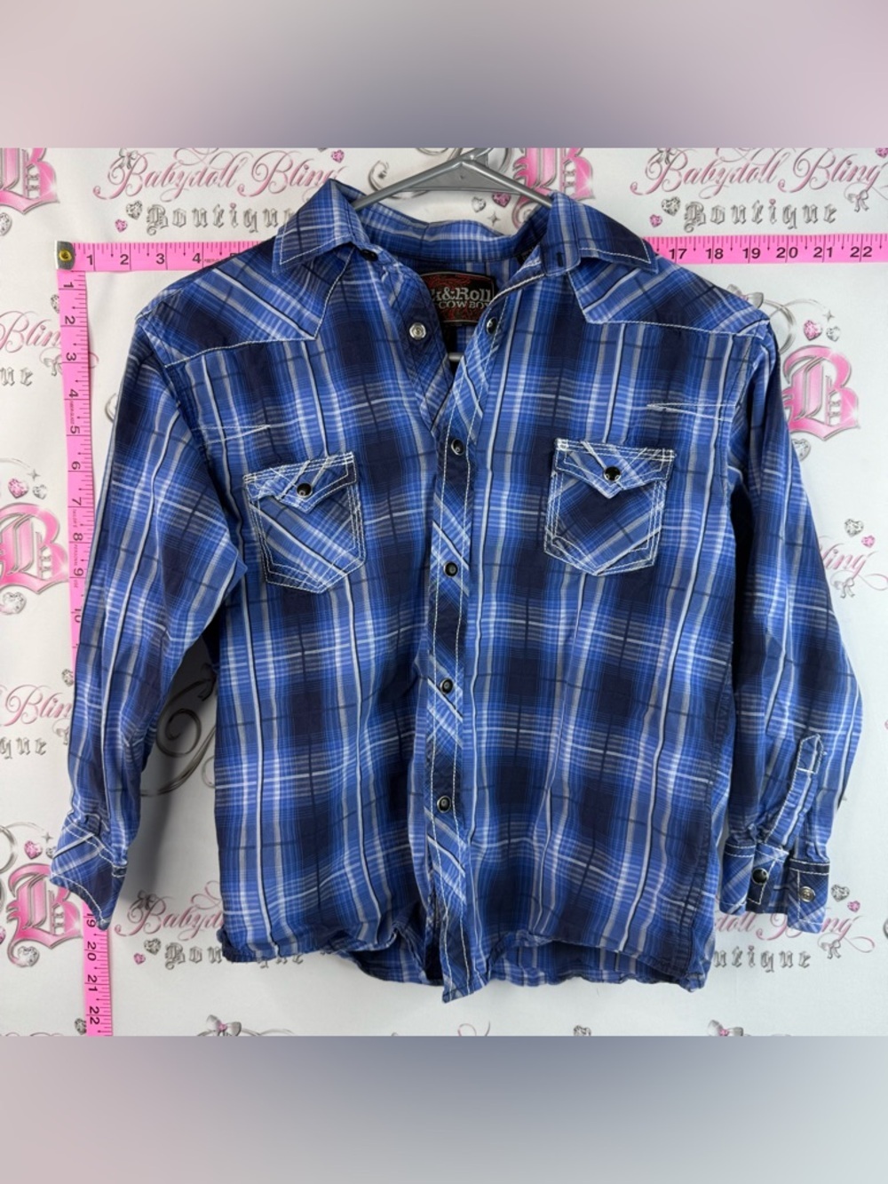 Rock and roll cowboy shirt plaid blue Button-Down Casual Shirt Blue Plaid